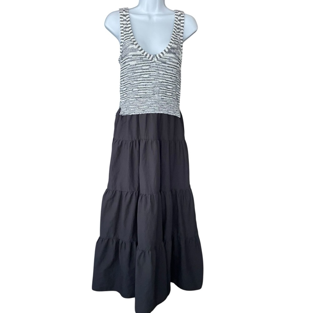 Elan Mariana Tiered Midi Black White Dress Knit Sweater Bodice Skirt Combo S